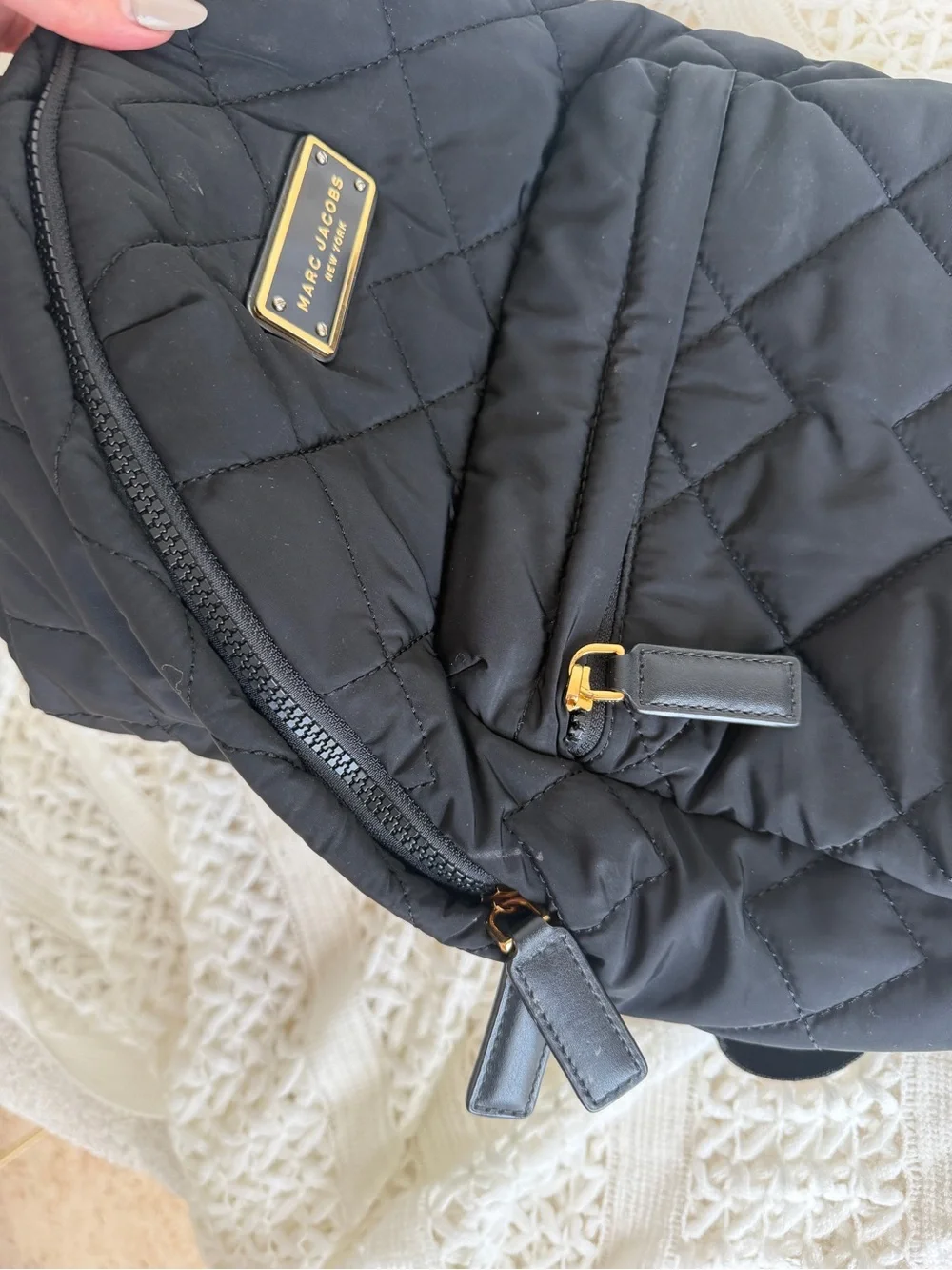 Marc Jacobs Black Quilted Mini Backpack with Gold Plaque